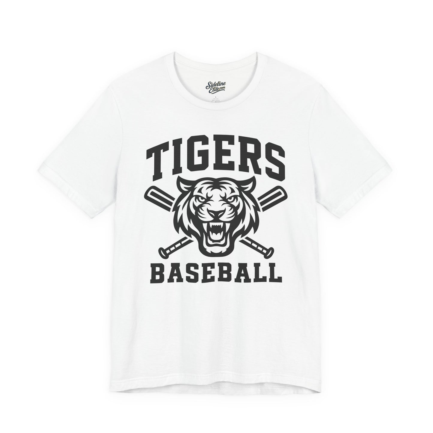 Tigers Baseball Crossed Bats Tee | Bold Mascot with Power Pose