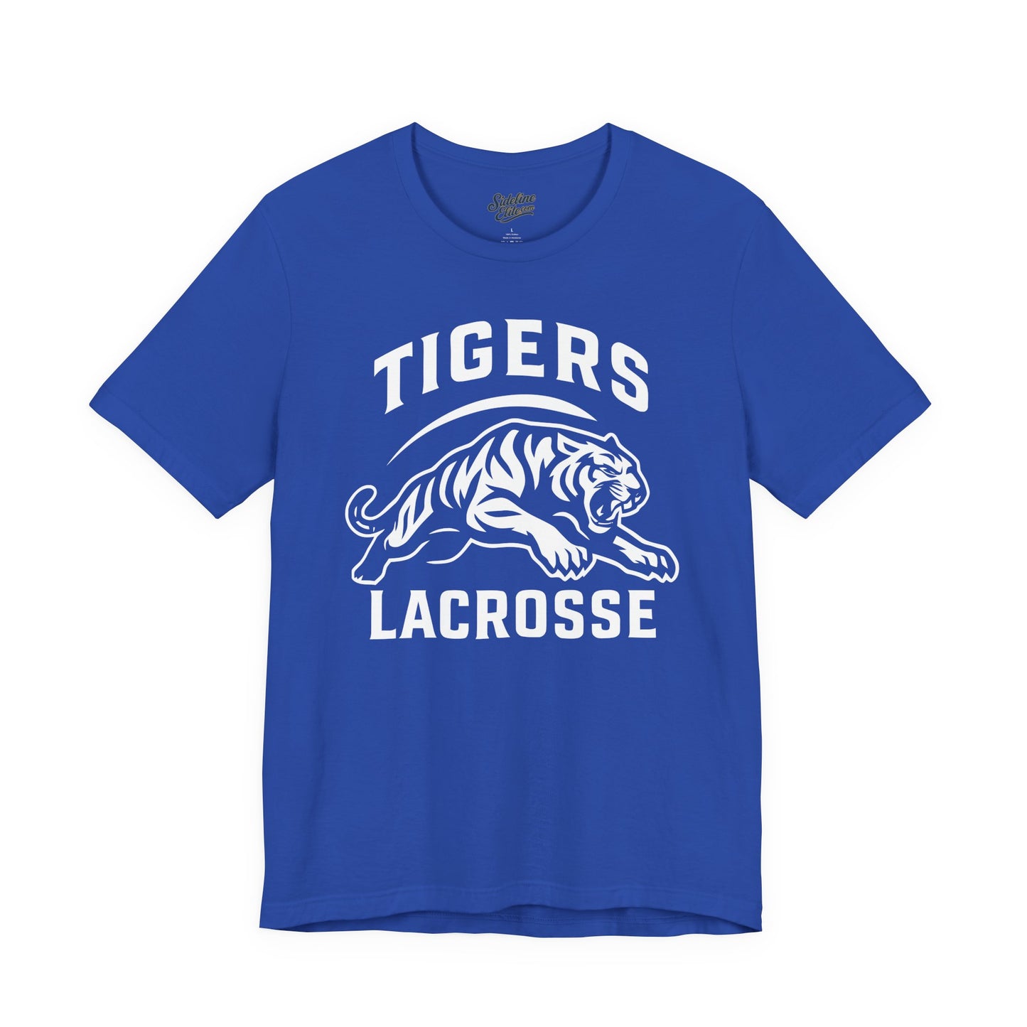 Tigers Lacrosse Spirit Tee | Bold Leaping Tiger Mascot Design