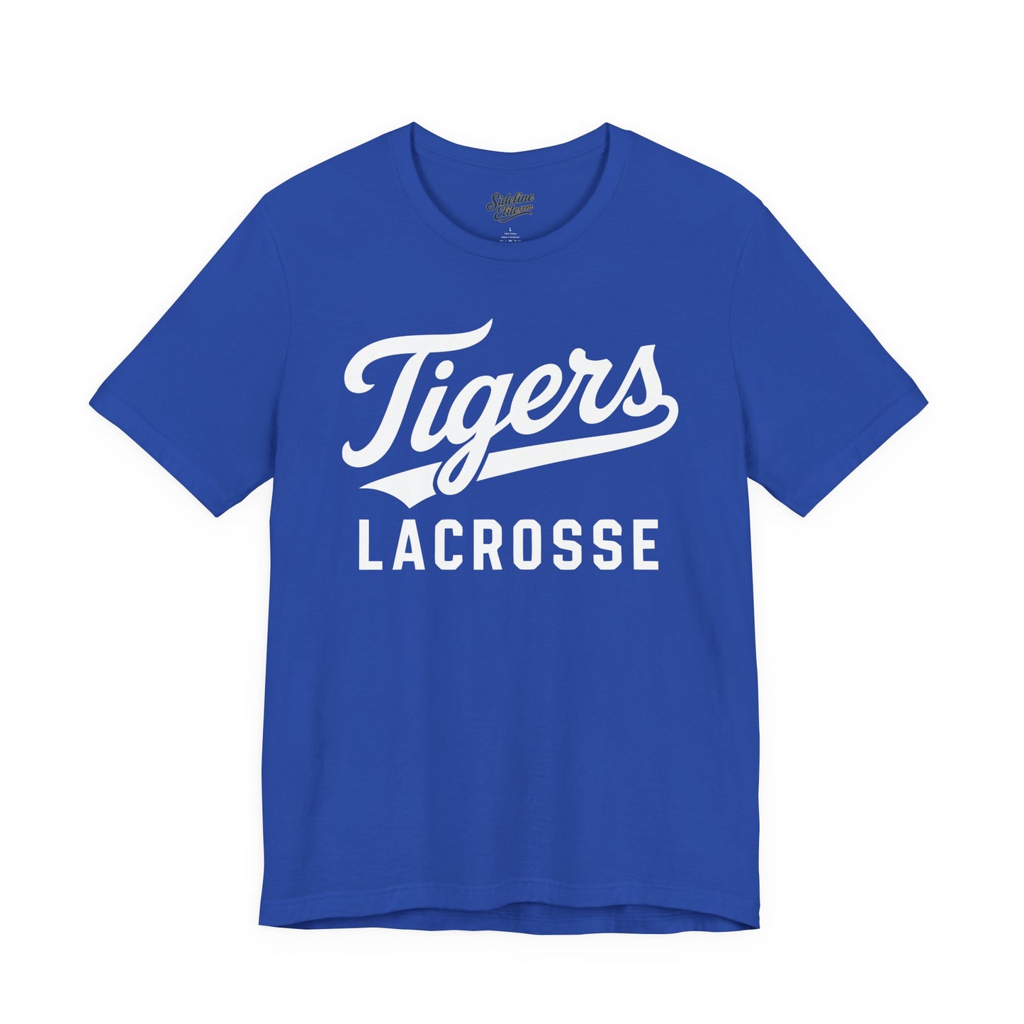 Tigers Lacrosse Script Tee | Retro Tail Lettering on Classic Athletic Shirt