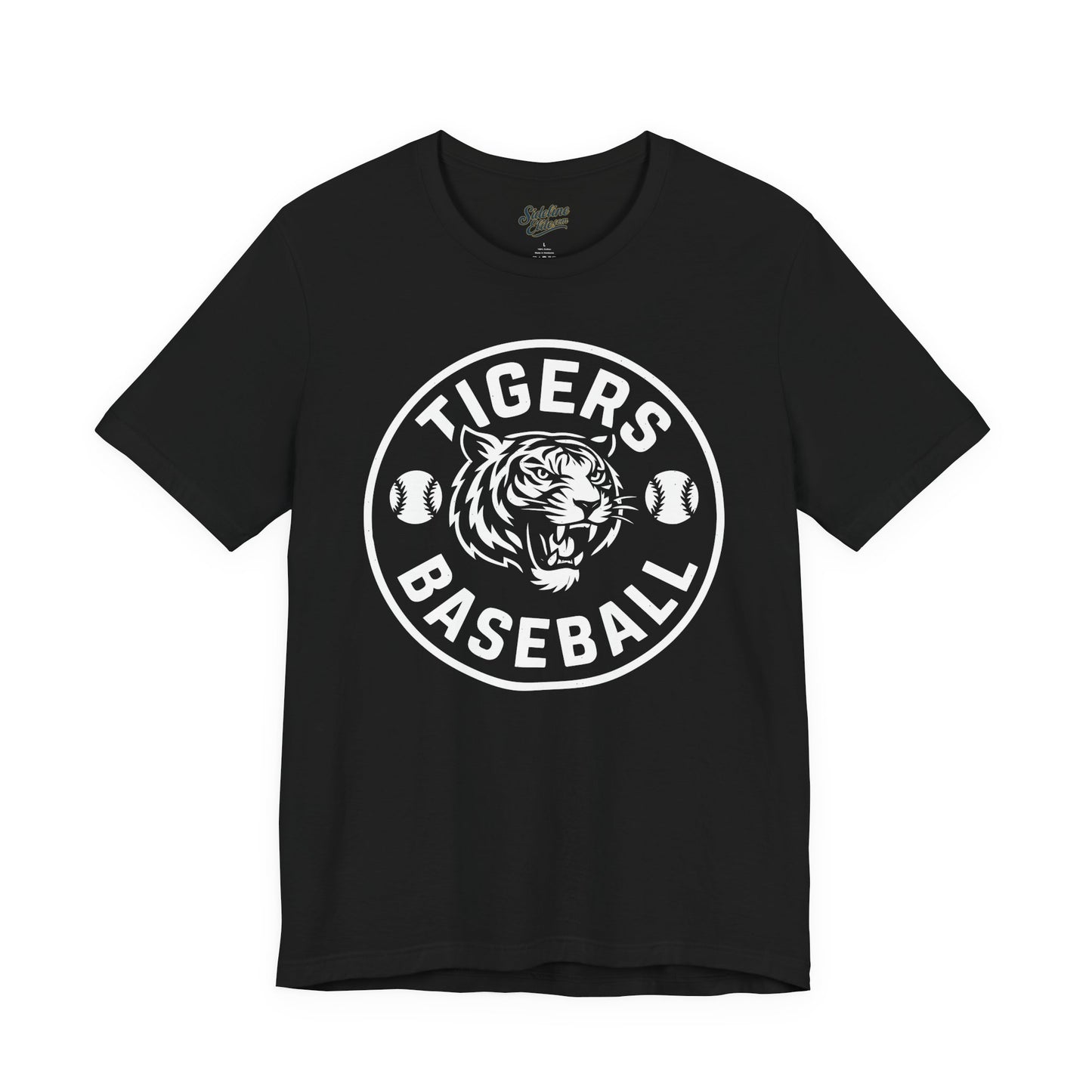 Tigers Baseball Circle Emblem Tee | Bold Mascot with Double Baseball Icons