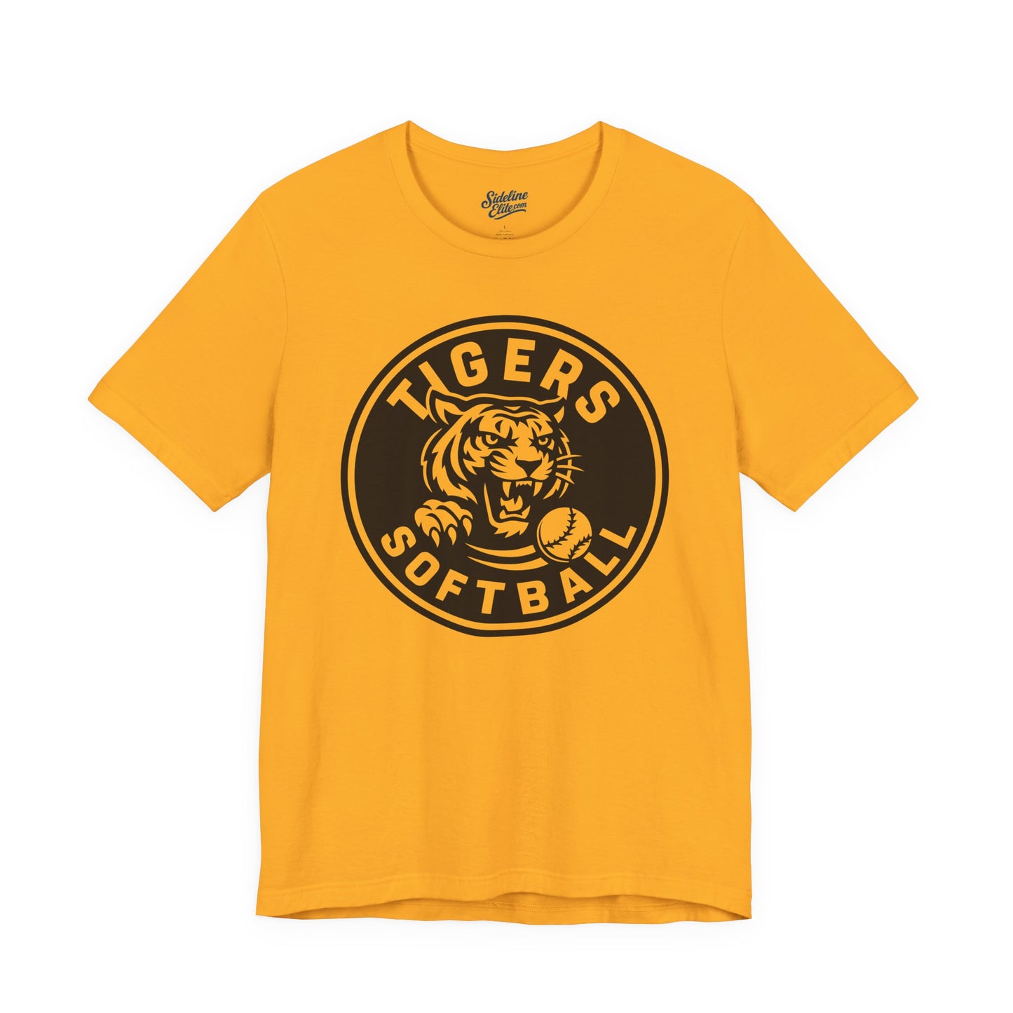 Tigers Softball Circle Crest Tee | Fierce Mascot with Framed Softball Emblem