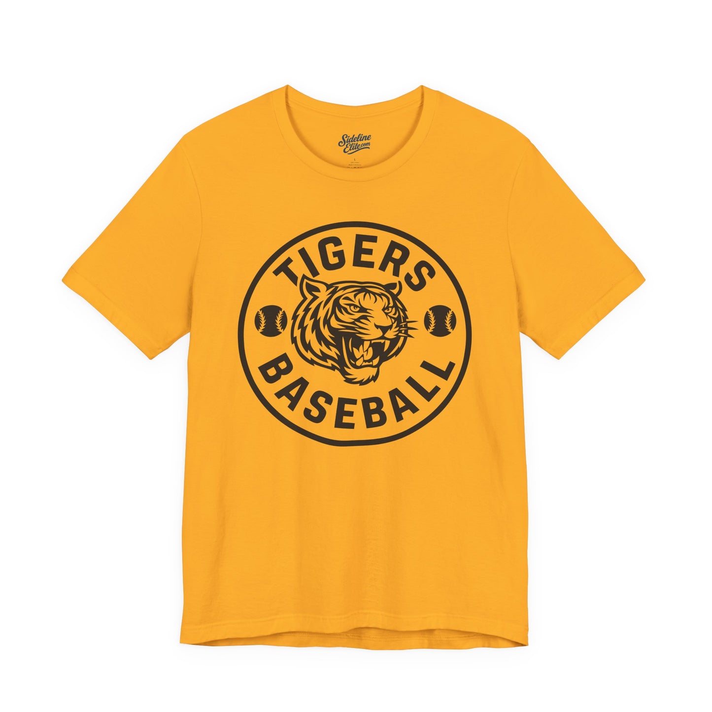 Tigers Baseball Circle Emblem Tee | Bold Mascot with Double Baseball Icons