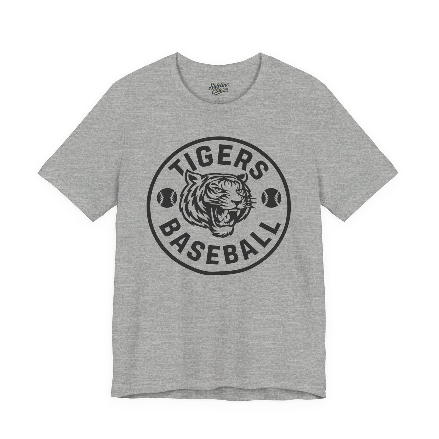 Tigers Baseball Circle Emblem Tee | Bold Mascot with Double Baseball Icons