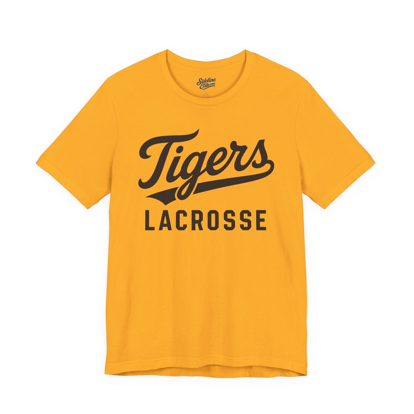 Tigers Lacrosse Script Tee | Retro Tail Lettering on Classic Athletic Shirt