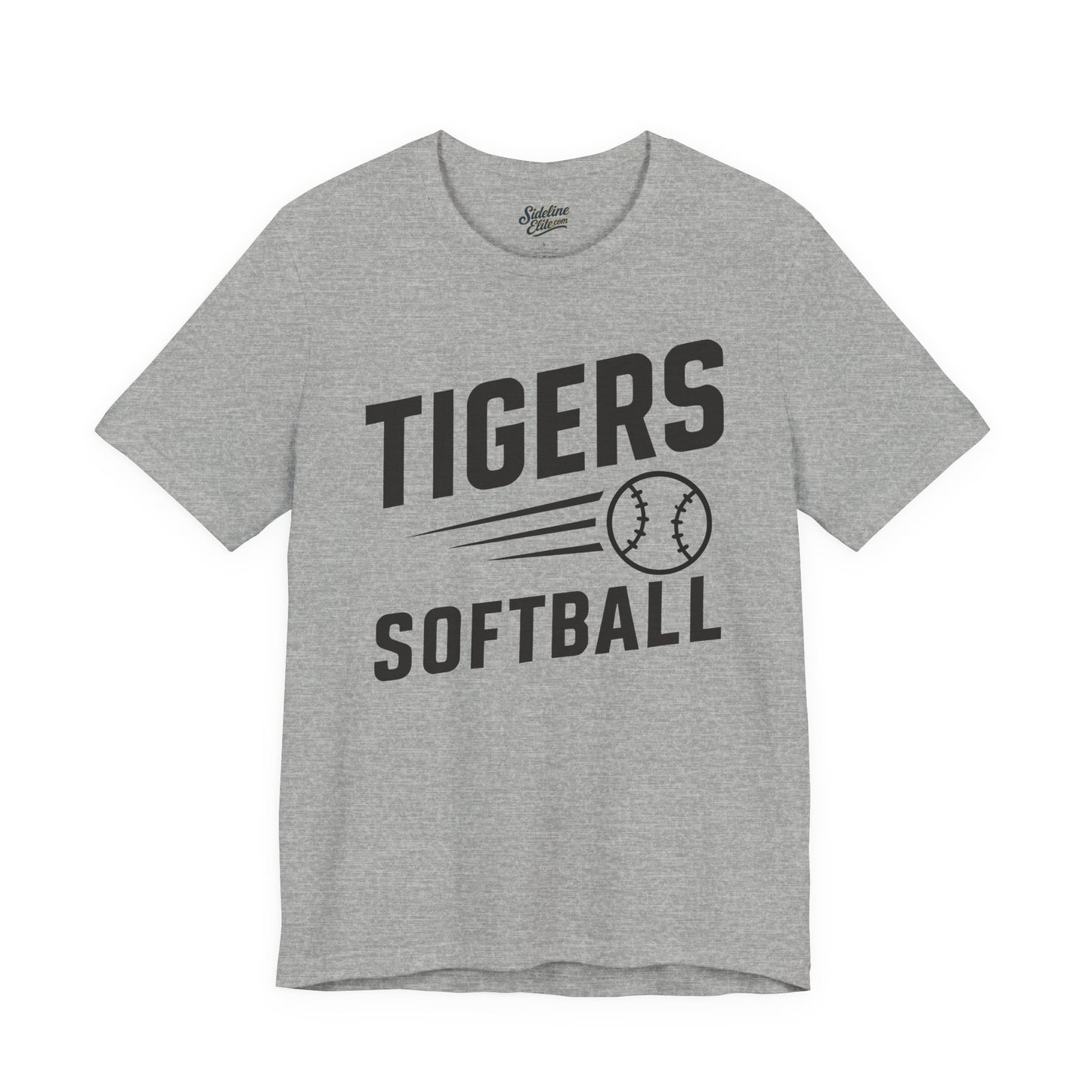 Tigers Softball Fastpitch Tee | Speed Line Graphic with Flying Softball Design