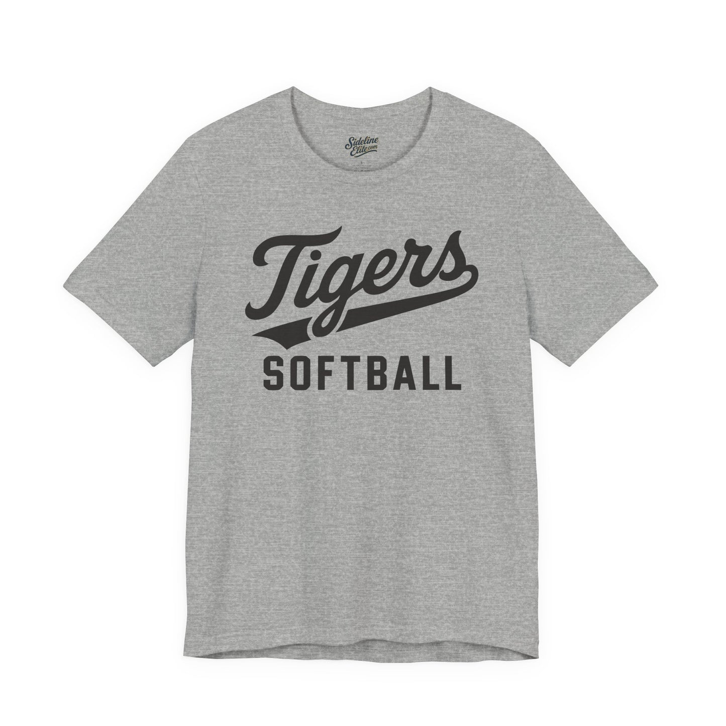Tigers Softball Script Tee | Retro Tail Lettering on Classic Athletic Shirt