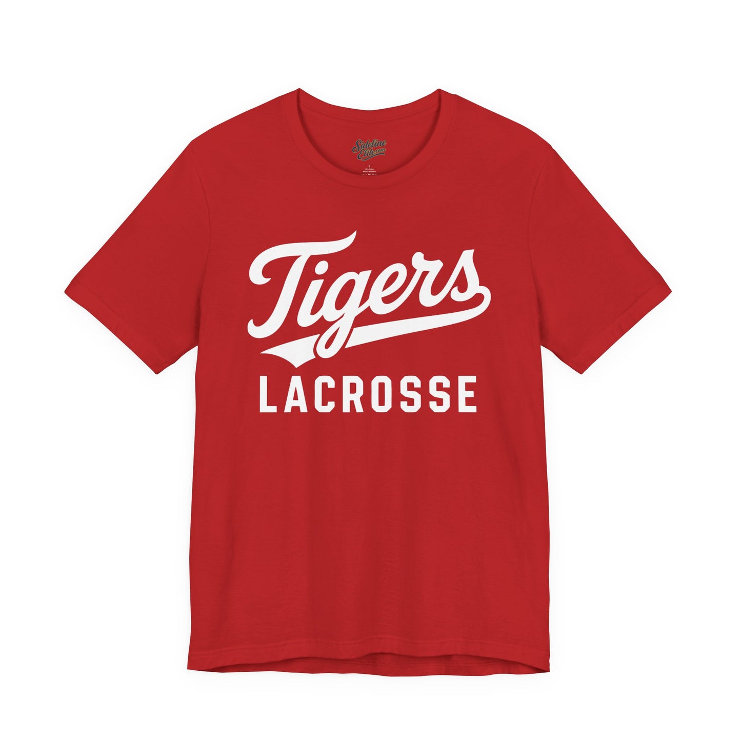 Tigers Lacrosse Script Tee | Retro Tail Lettering on Classic Athletic Shirt