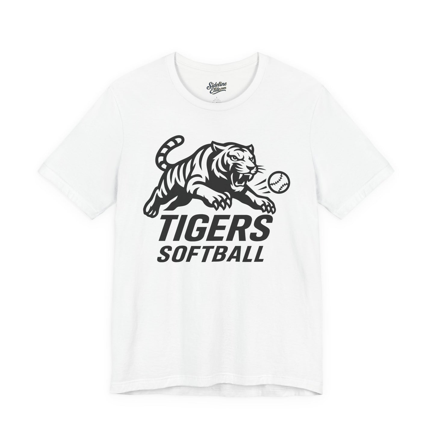 Tigers Softball Pounce Tee | Leaping Mascot with Claw-Marked Ball Graphic
