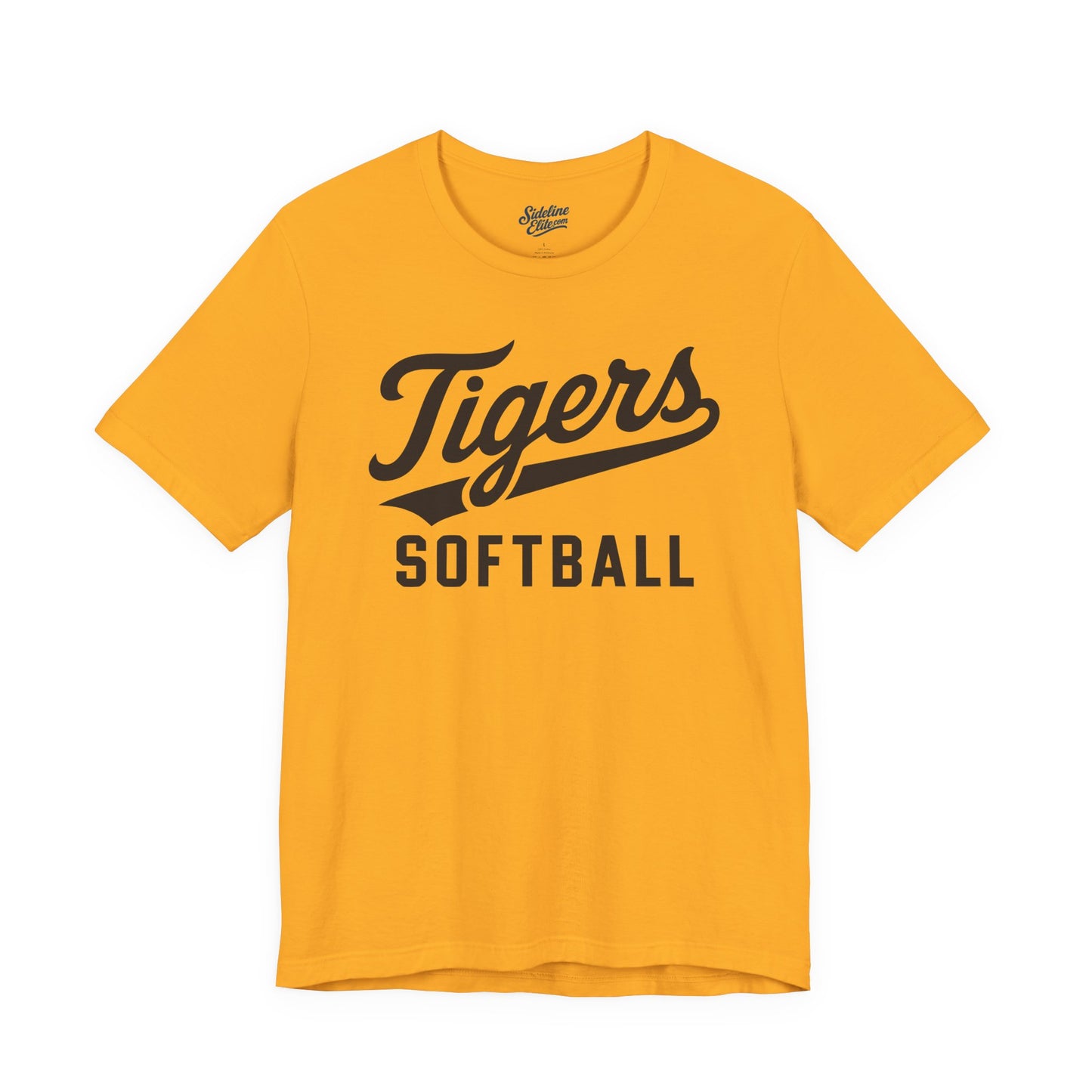 Tigers Softball Script Tee | Retro Tail Lettering on Classic Athletic Shirt