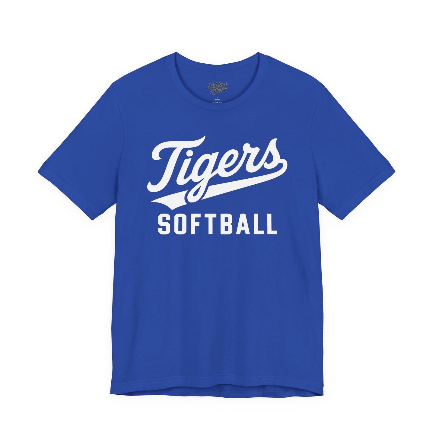 Tigers Softball Script Tee | Retro Tail Lettering on Classic Athletic Shirt