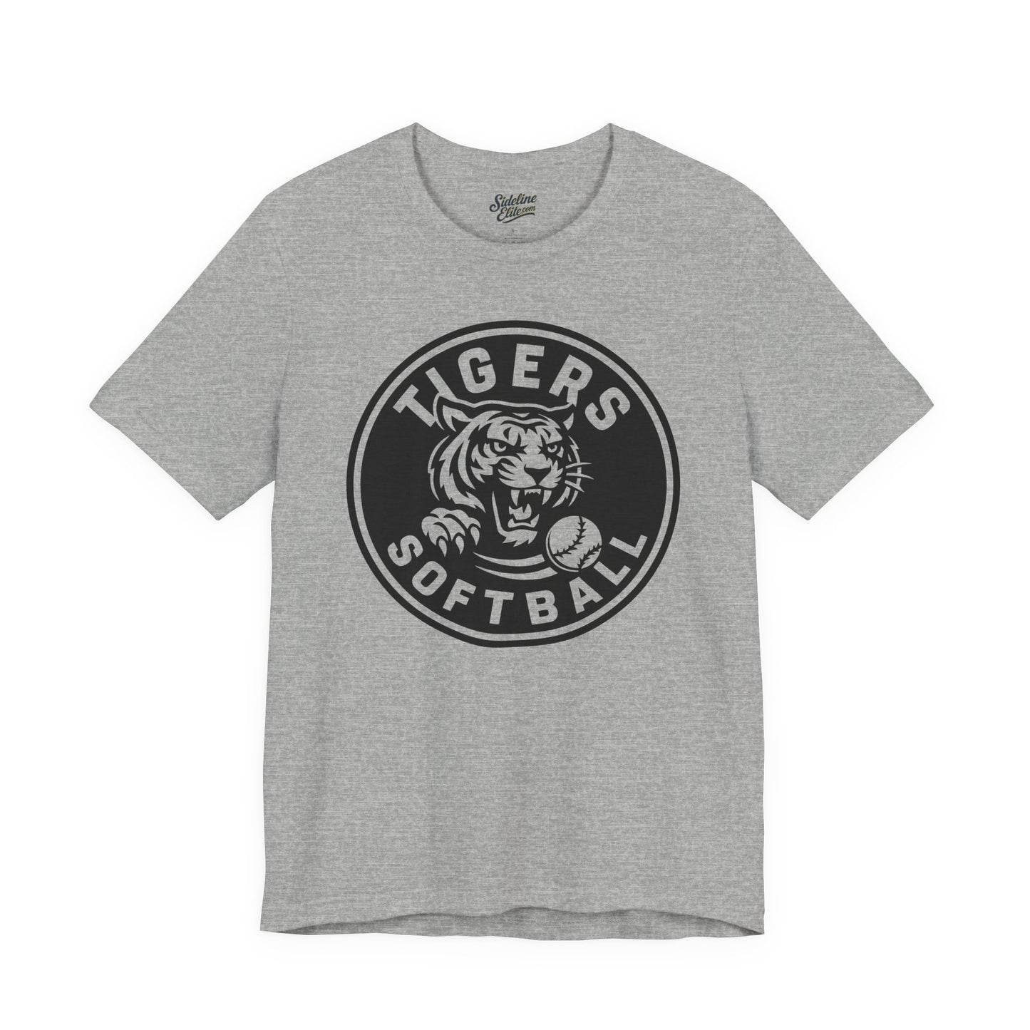 Tigers Softball Circle Crest Tee | Fierce Mascot with Framed Softball Emblem