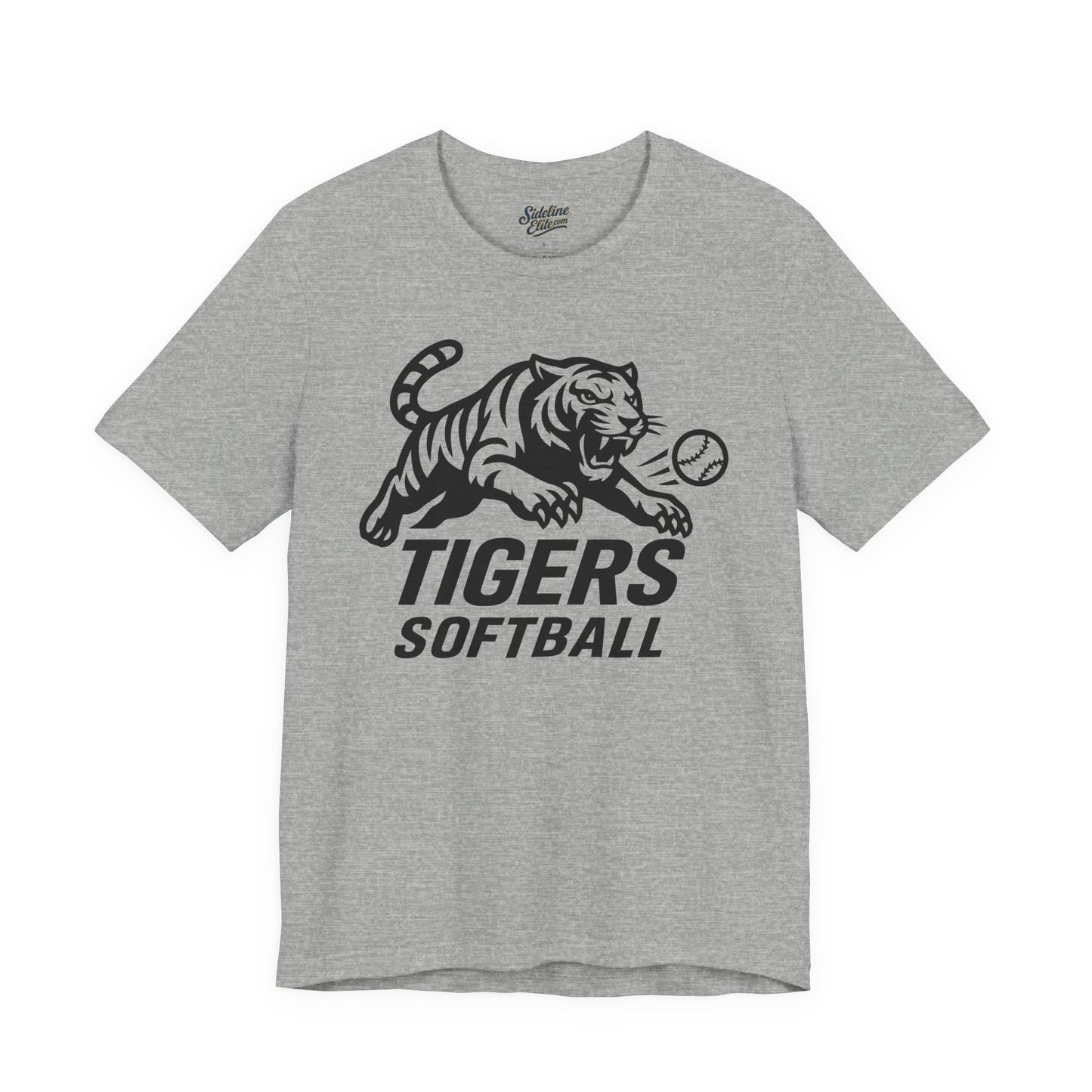 Tigers Softball Pounce Tee | Leaping Mascot with Claw-Marked Ball Graphic