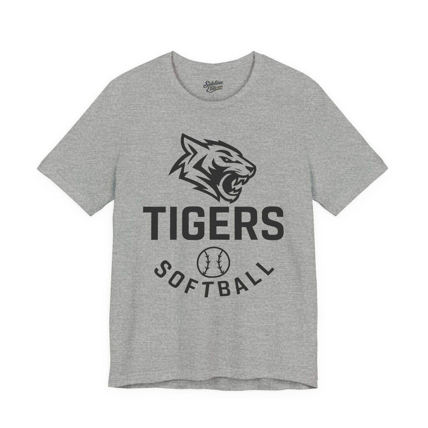 Tigers Softball Fierce Head Tee | Modern Mascot with Arched Text and Softball Icon