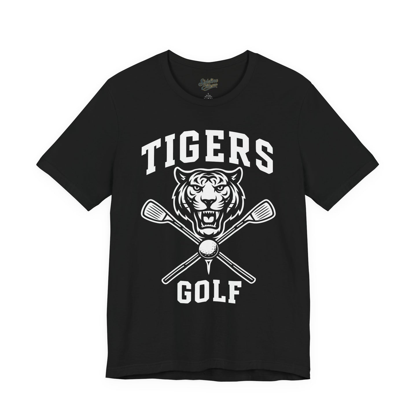 Tigers Golf Crossed Clubs Tee | Fierce Tiger Face & Varsity Style