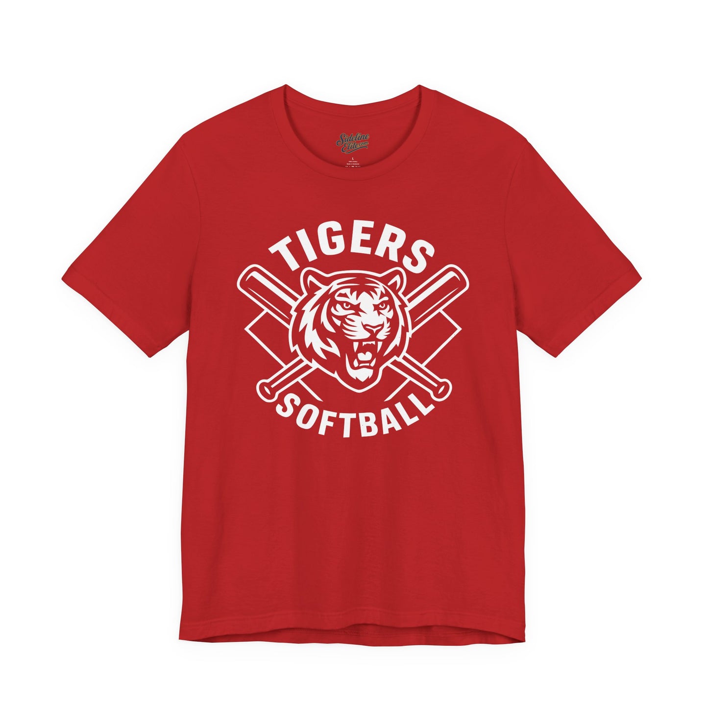 Tigers Softball Power Crest Tee | Intense Mascot with Crossed Bats Emblem