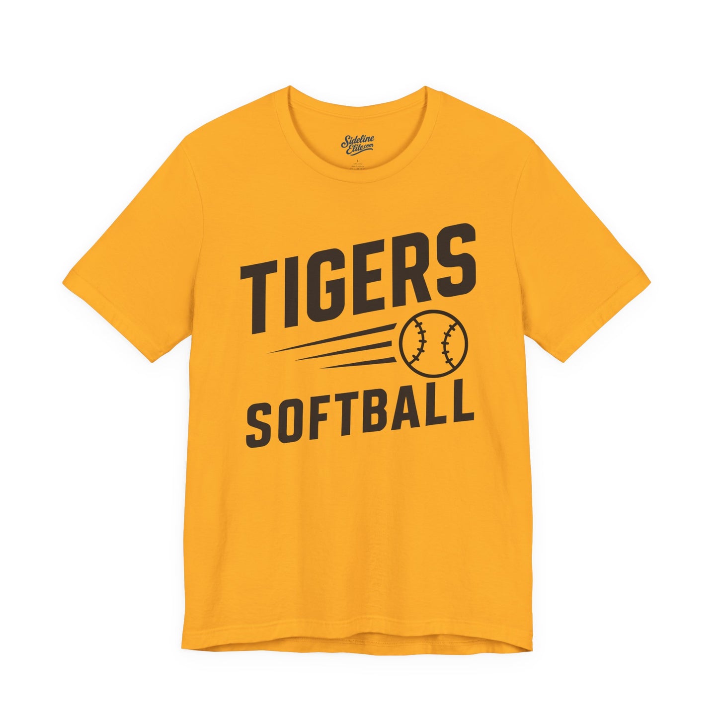 Tigers Softball Fastpitch Tee | Speed Line Graphic with Flying Softball Design