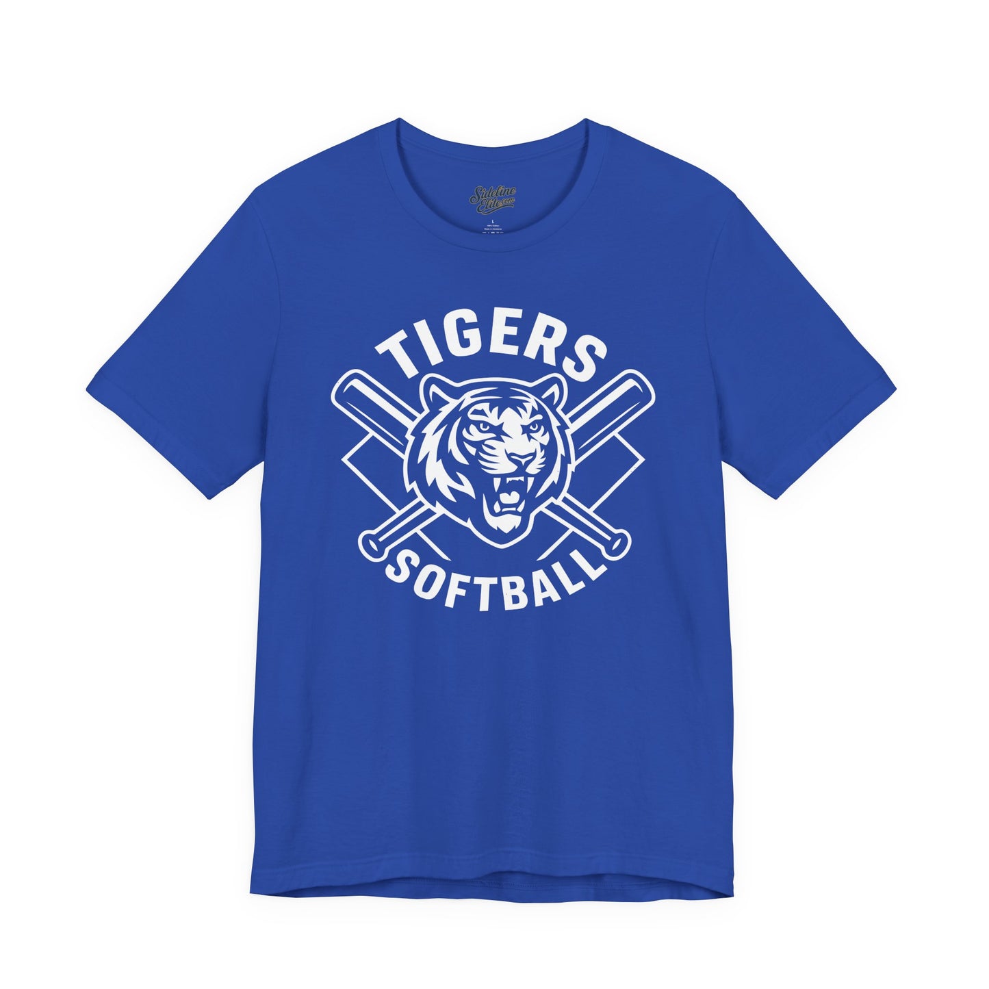 Tigers Softball Power Crest Tee | Intense Mascot with Crossed Bats Emblem