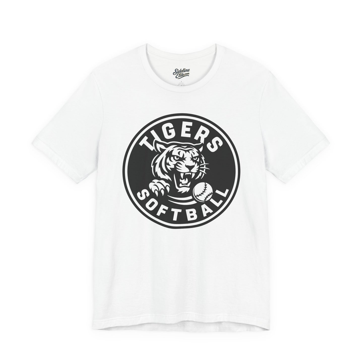 Tigers Softball Circle Crest Tee | Fierce Mascot with Framed Softball Emblem