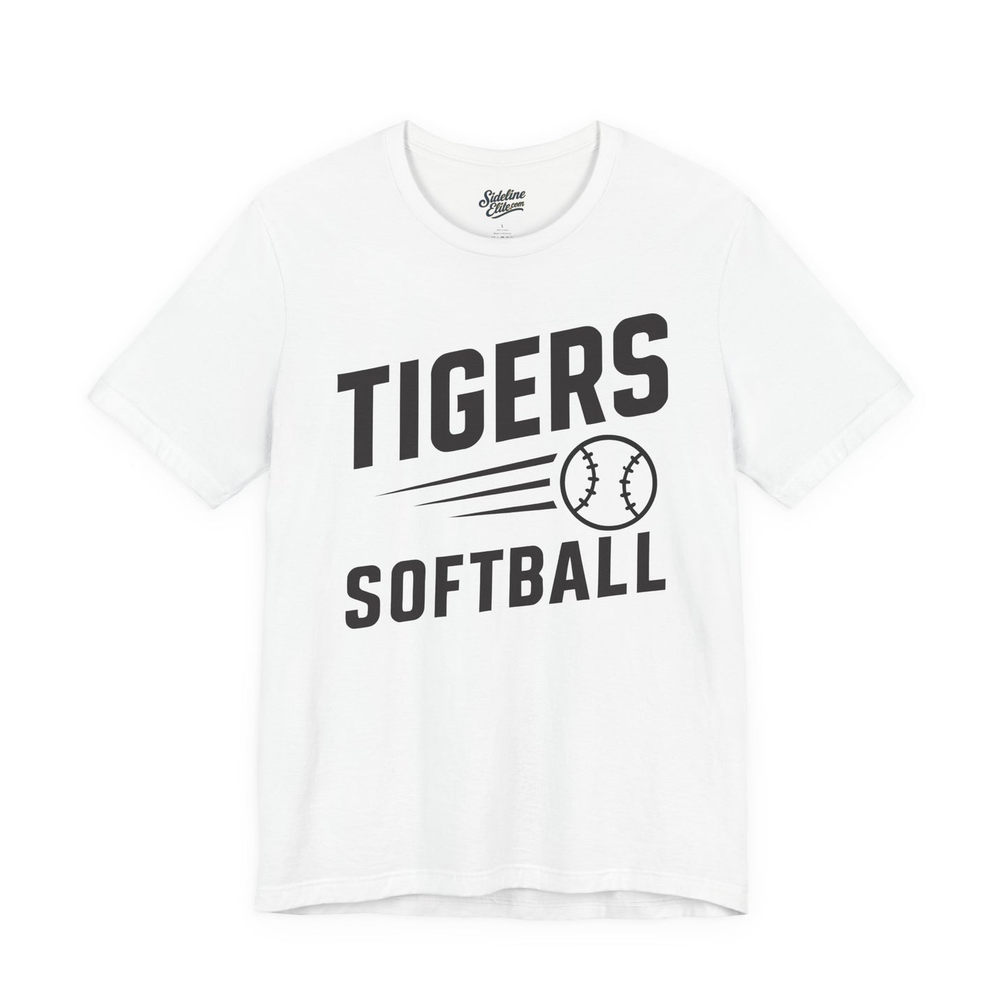 Tigers Softball Fastpitch Tee | Speed Line Graphic with Flying Softball Design