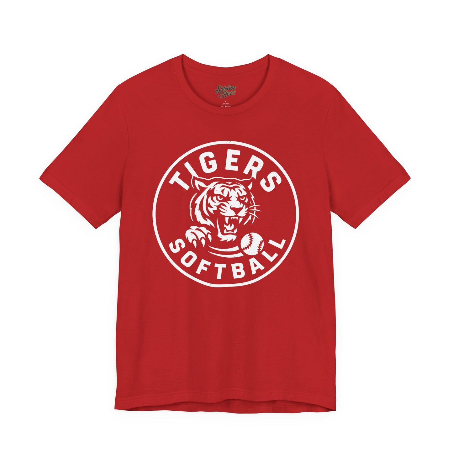 Tigers Softball Circle Crest Tee | Fierce Mascot with Framed Softball Emblem