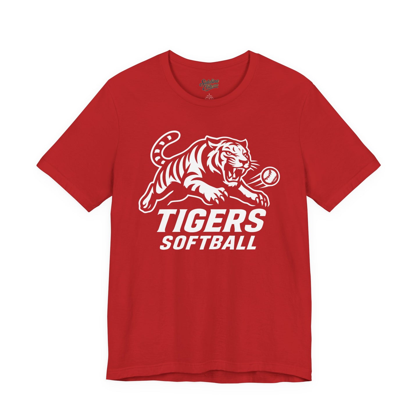 Tigers Softball Pounce Tee | Leaping Mascot with Claw-Marked Ball Graphic