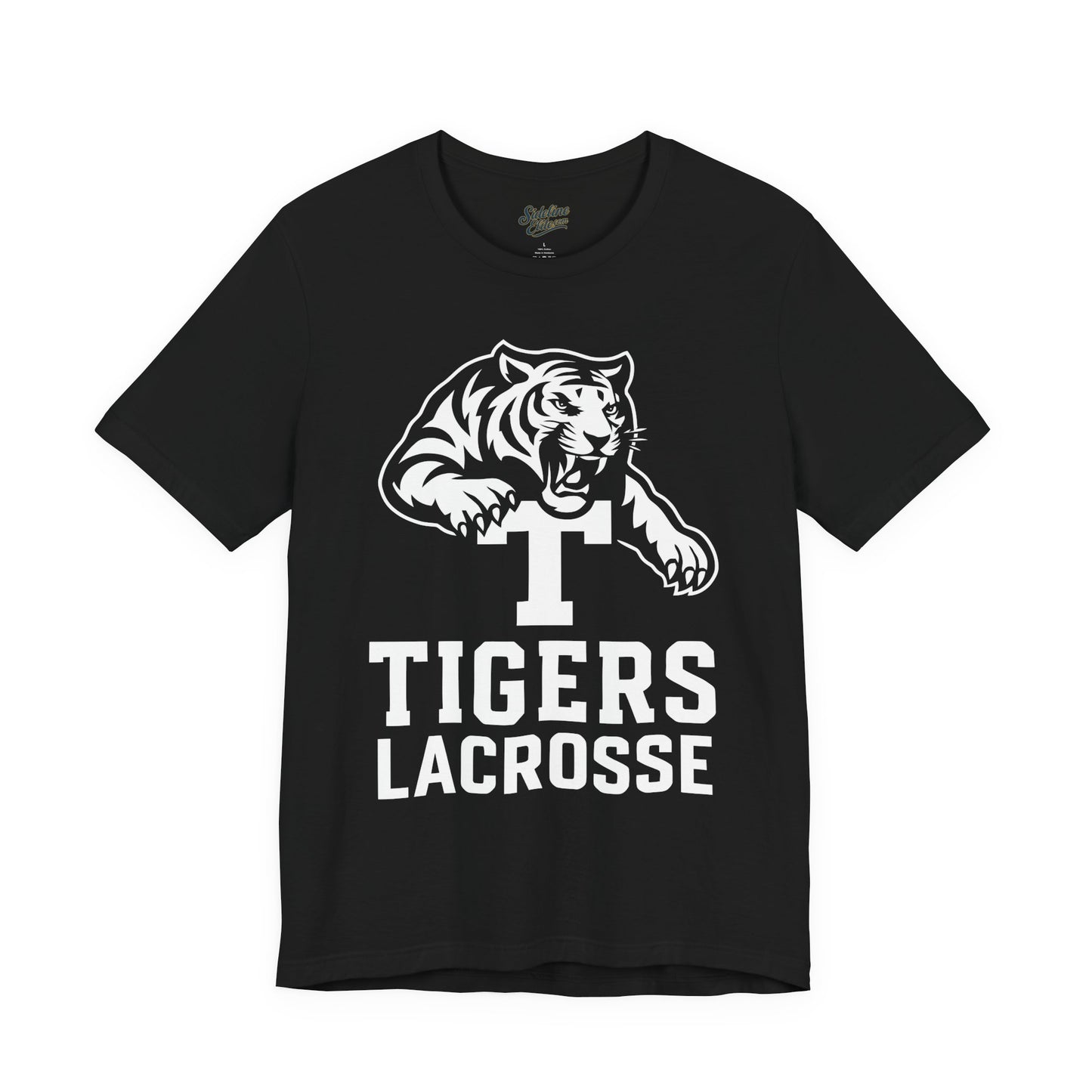 Tigers Lacrosse Block T Tee | Fierce Tiger Leaping Mascot Design
