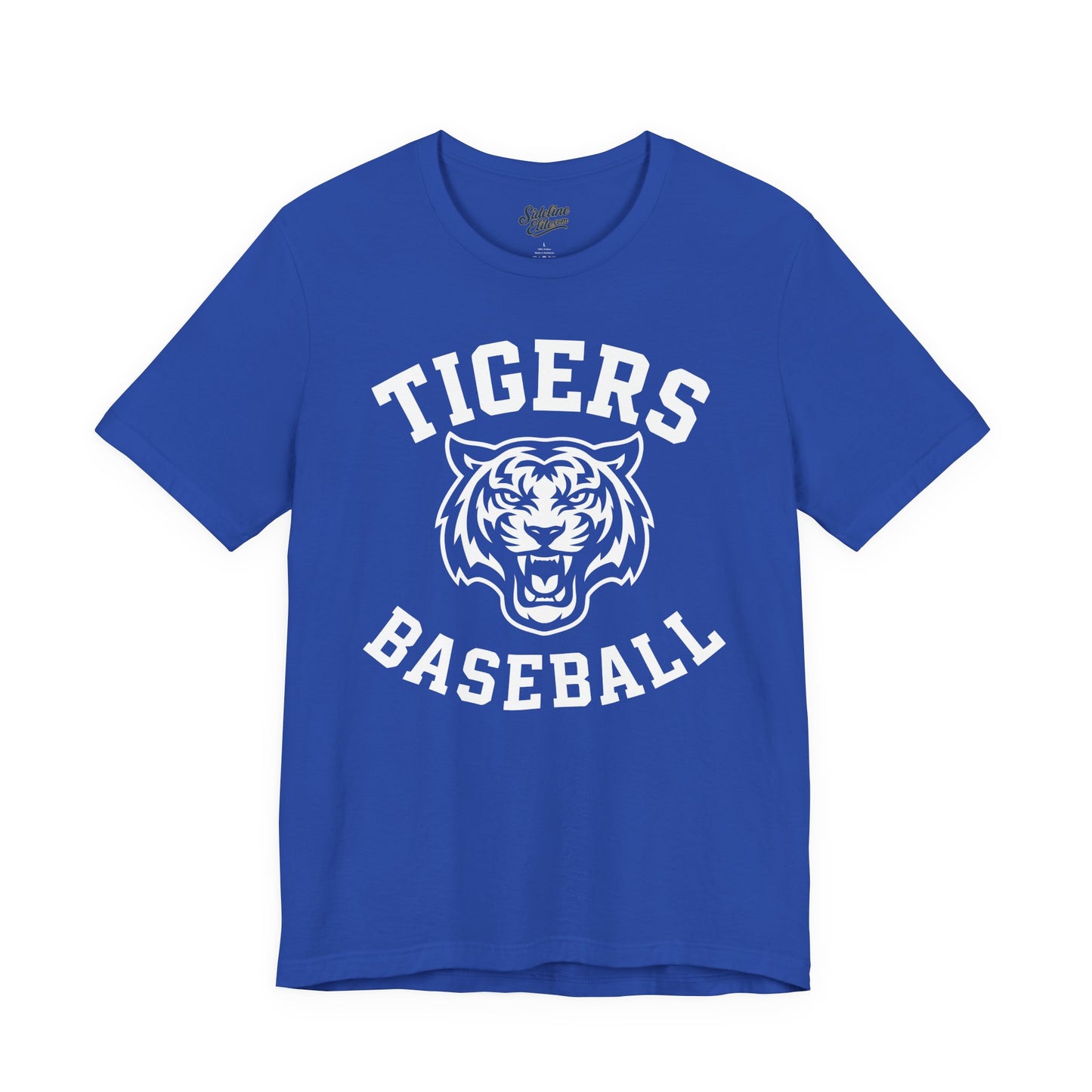 Tigers Baseball Arched Mascot Tee | Bold Varsity Text with Roaring Tiger Centerpiece