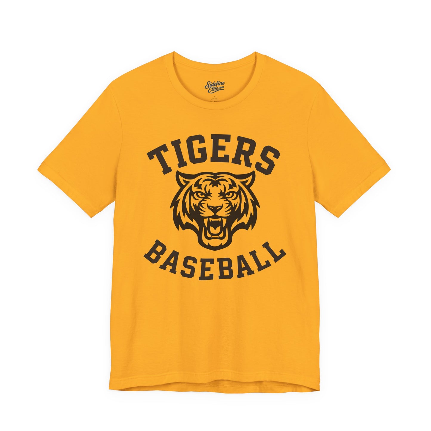 Tigers Baseball Arched Mascot Tee | Bold Varsity Text with Roaring Tiger Centerpiece