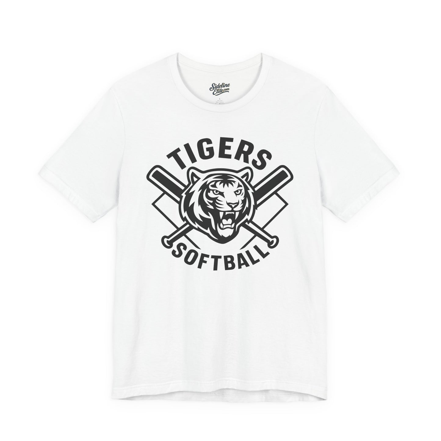 Tigers Softball Power Crest Tee | Intense Mascot with Crossed Bats Emblem