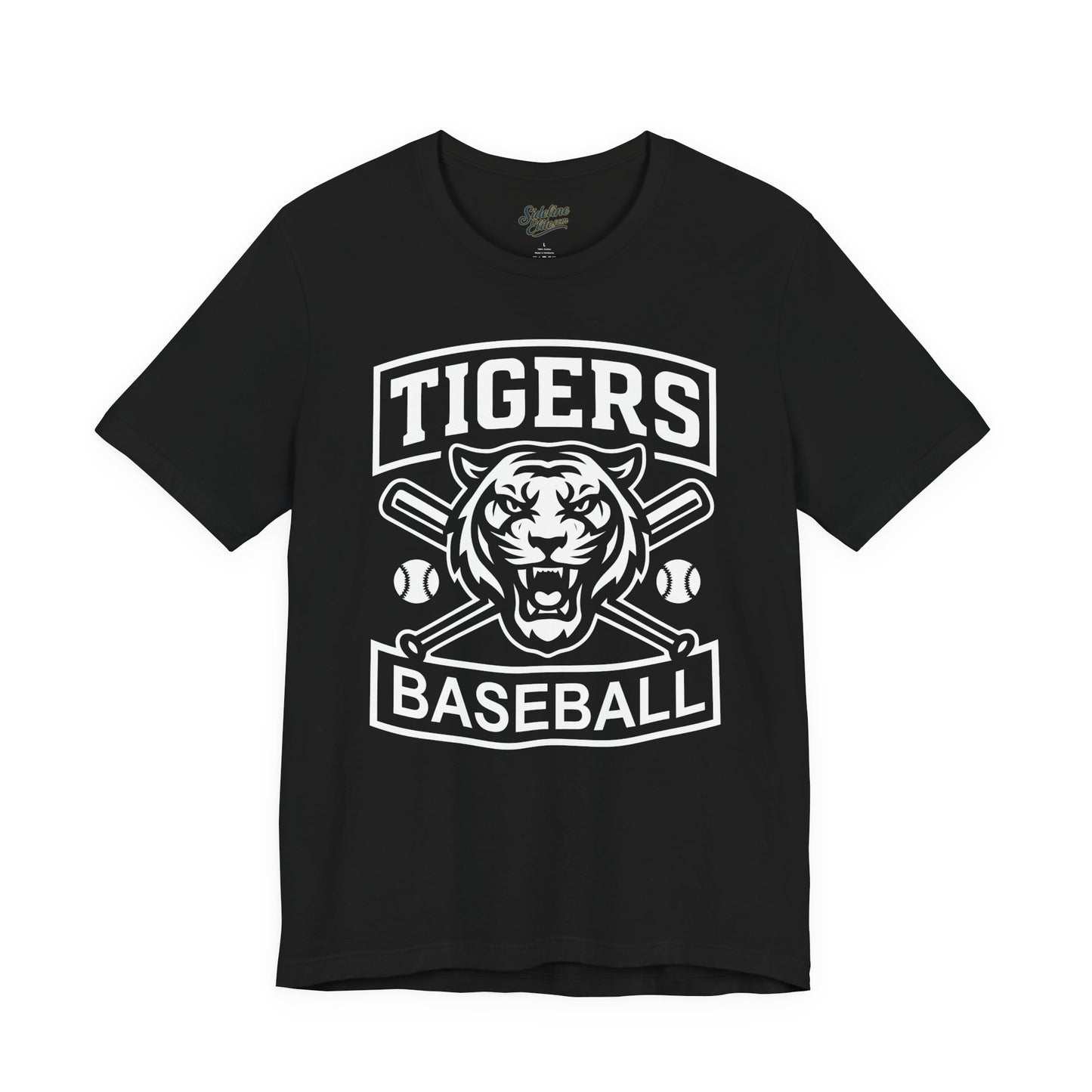 Tigers Baseball Power Crest Tee | Fierce Mascot with Crossed Bats