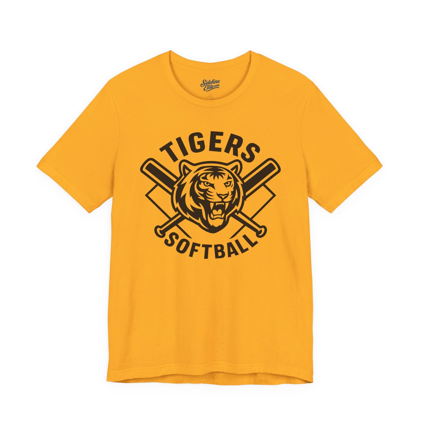 Tigers Softball Power Crest Tee | Intense Mascot with Crossed Bats Emblem