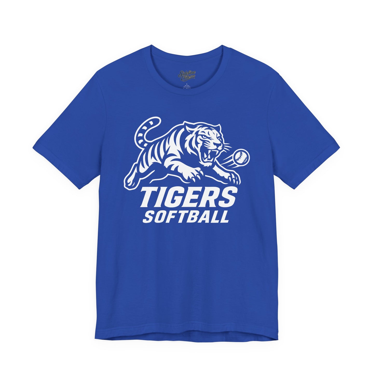 Tigers Softball Pounce Tee | Leaping Mascot with Claw-Marked Ball Graphic