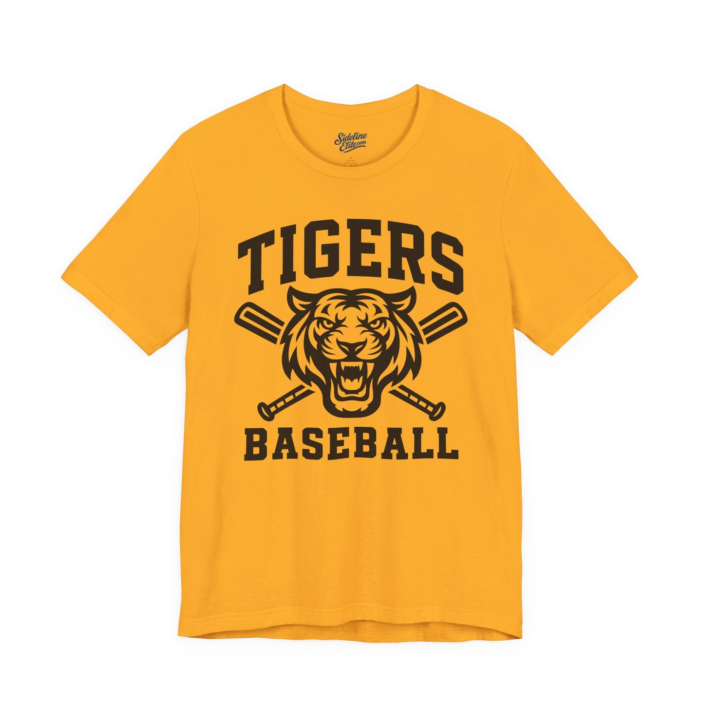 Tigers Baseball Crossed Bats Tee | Bold Mascot with Power Pose