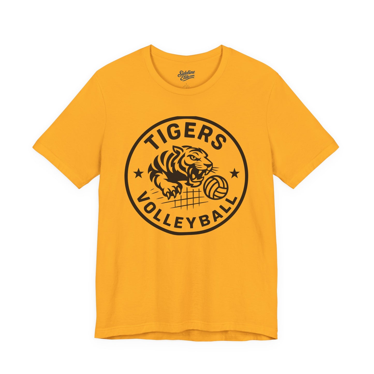 Tigers Volleyball Crest Tee | Bold Mascot Emblem with Net and Stars