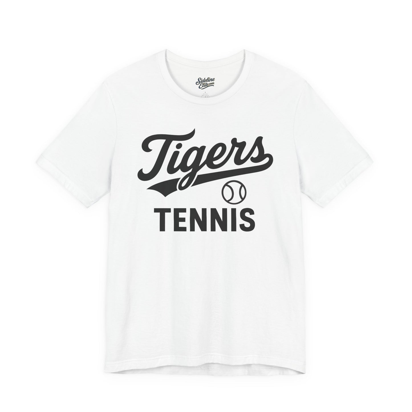 Tigers Tennis Script Tee | Retro Tail Lettering on Classic Athletic Shirt