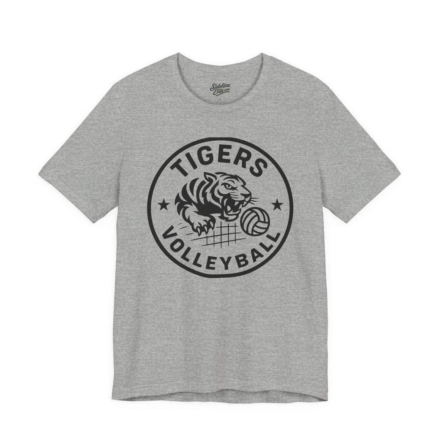 Tigers Volleyball Crest Tee | Bold Mascot Emblem with Net and Stars