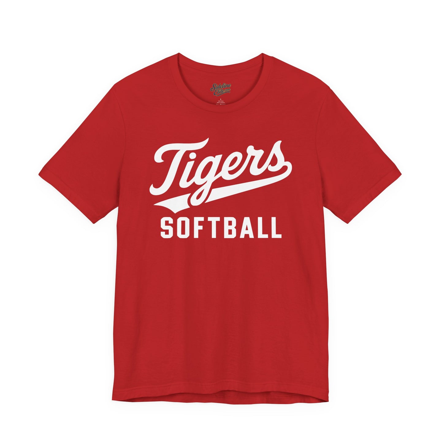 Tigers Softball Script Tee | Retro Tail Lettering on Classic Athletic Shirt