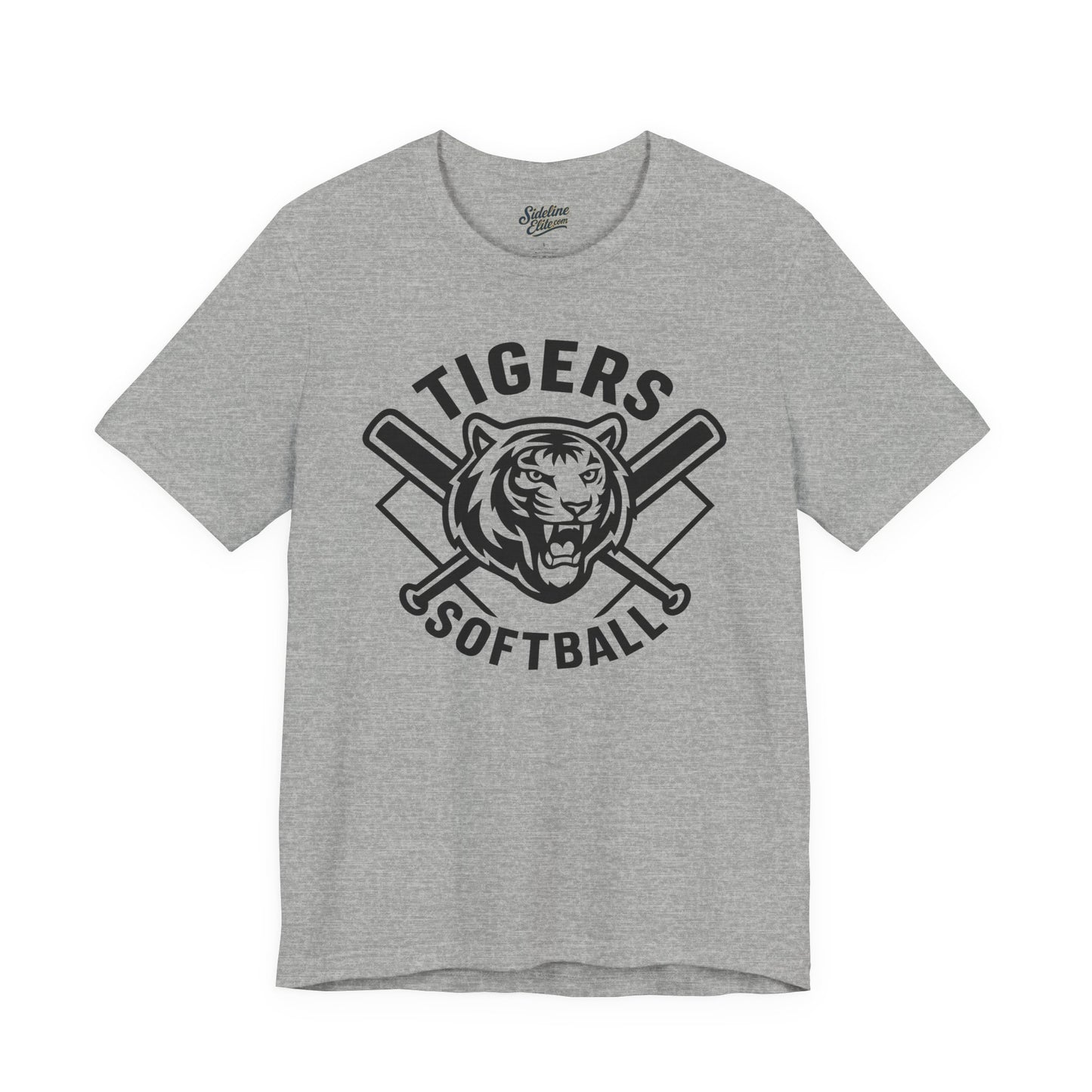Tigers Softball Power Crest Tee | Intense Mascot with Crossed Bats Emblem