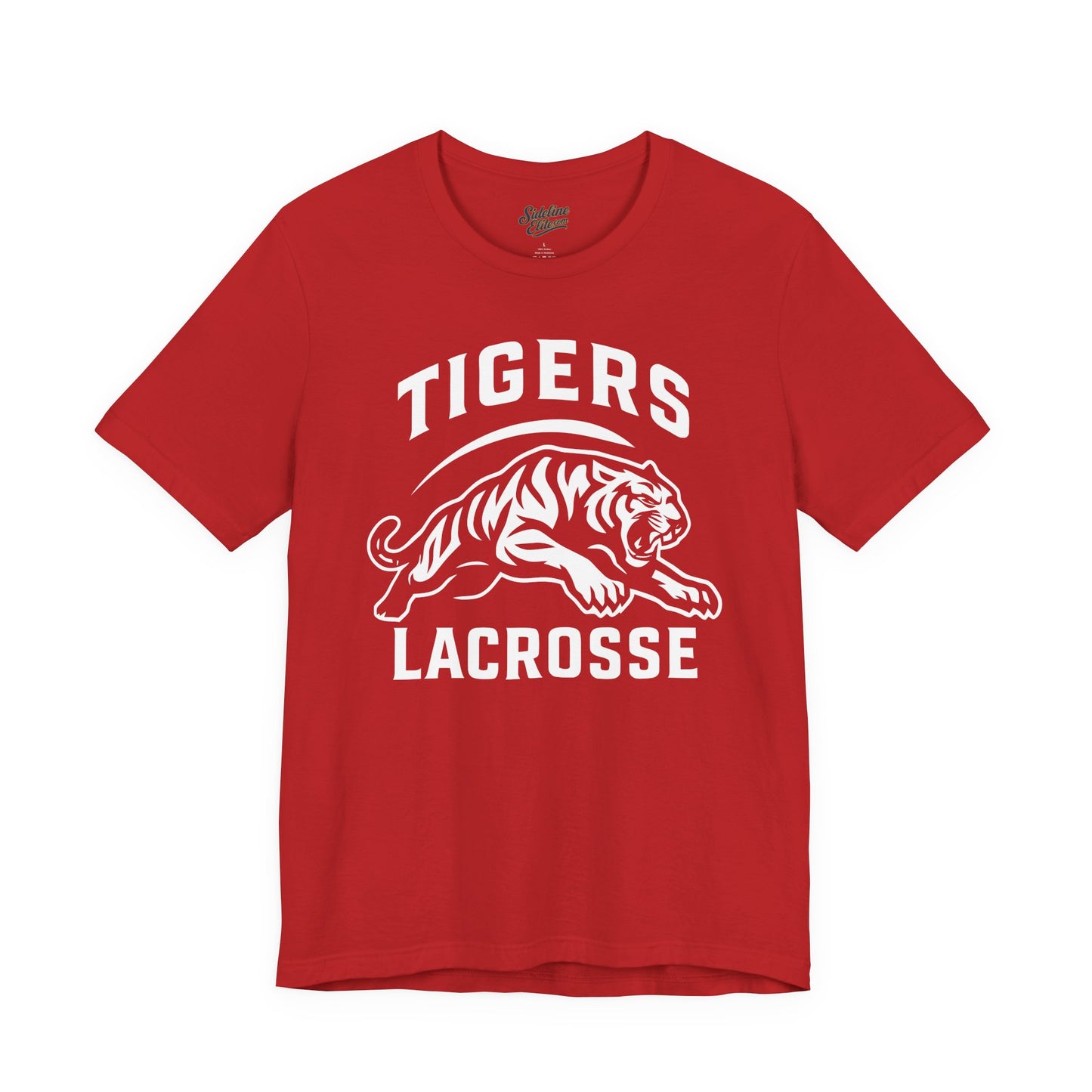 Tigers Lacrosse Spirit Tee | Bold Leaping Tiger Mascot Design