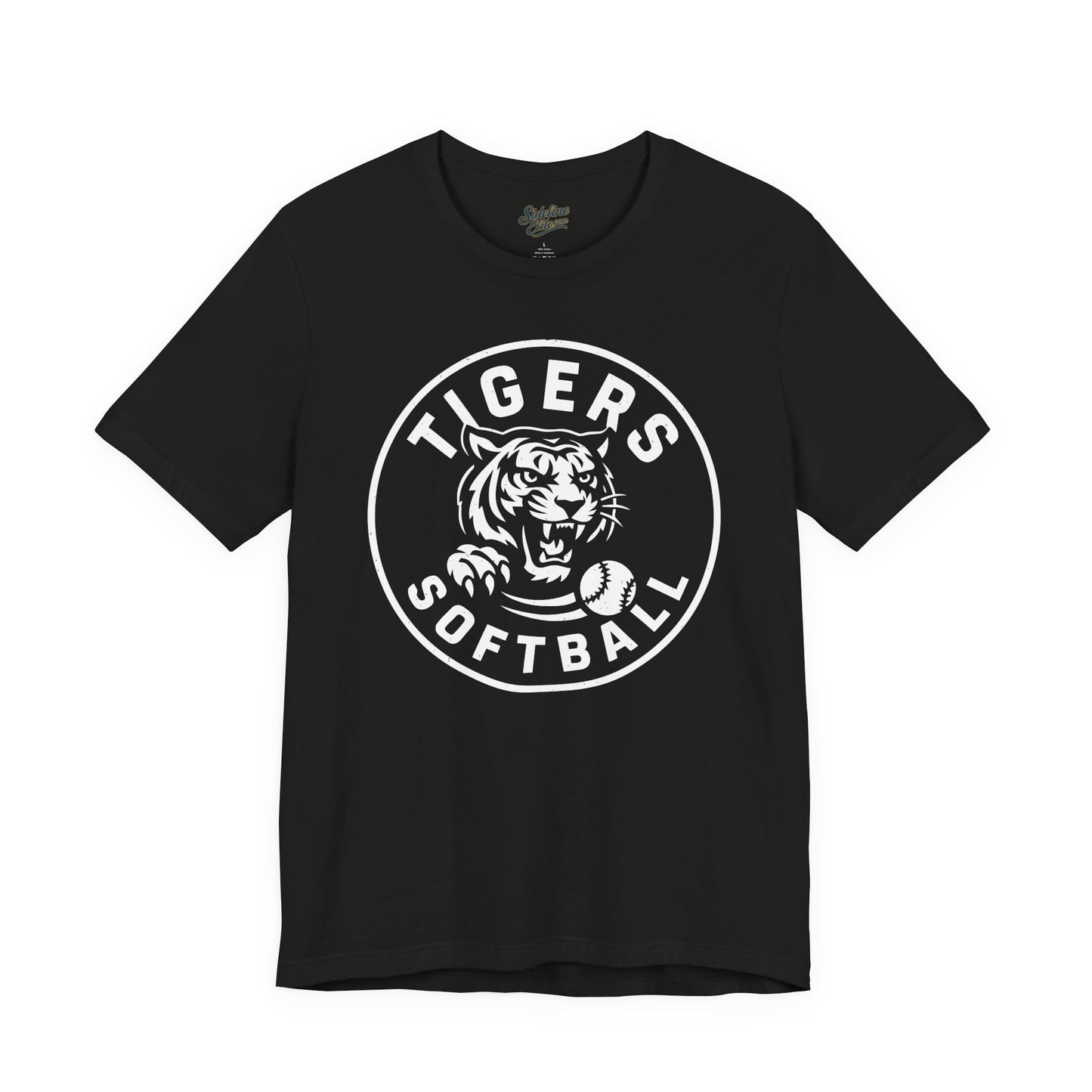Tigers Softball Circle Crest Tee | Fierce Mascot with Framed Softball Emblem