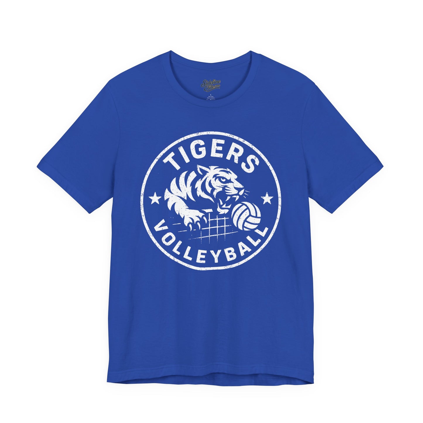 Tigers Volleyball Crest Tee | Bold Mascot Emblem with Net and Stars