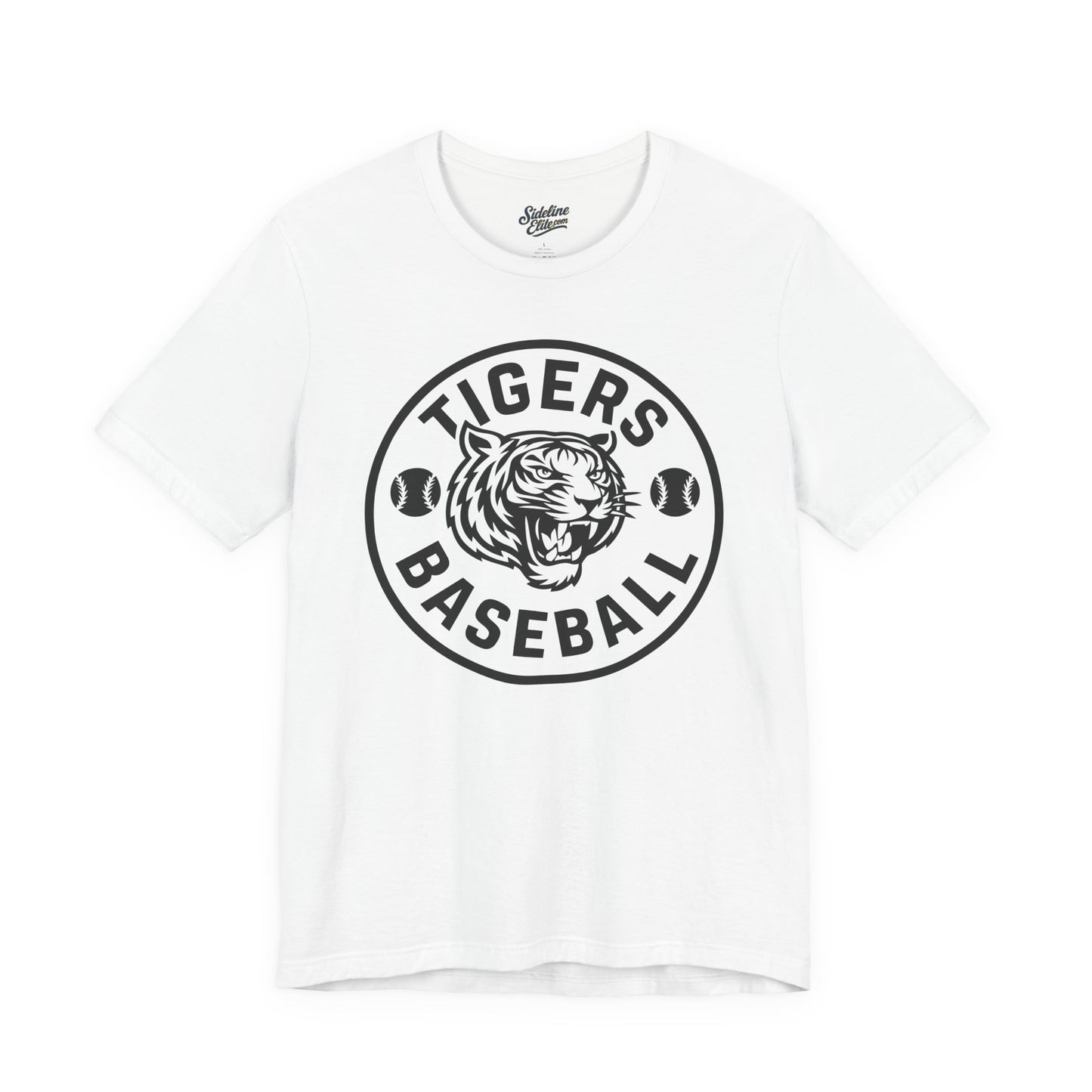 Tigers Baseball Circle Emblem Tee | Bold Mascot with Double Baseball Icons