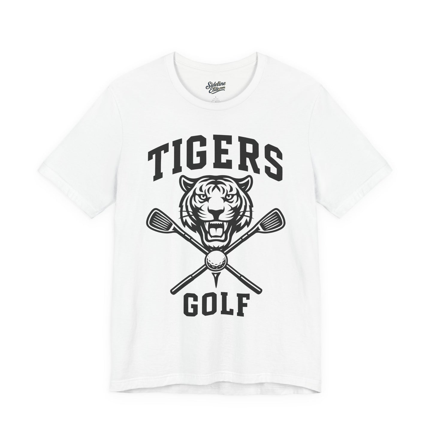 Tigers Golf Crossed Clubs Tee | Fierce Tiger Face & Varsity Style