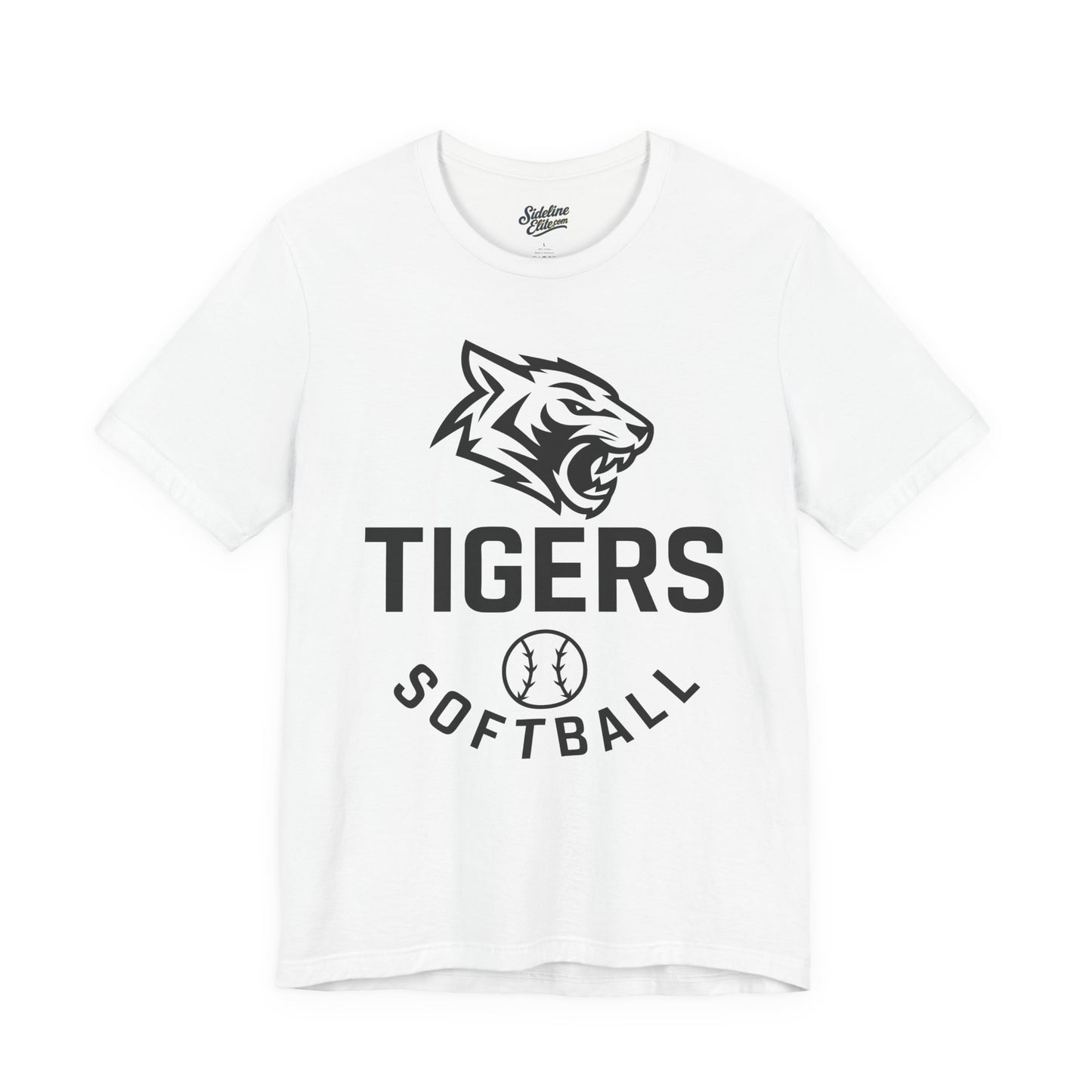 Tigers Softball Fierce Head Tee | Modern Mascot with Arched Text and Softball Icon