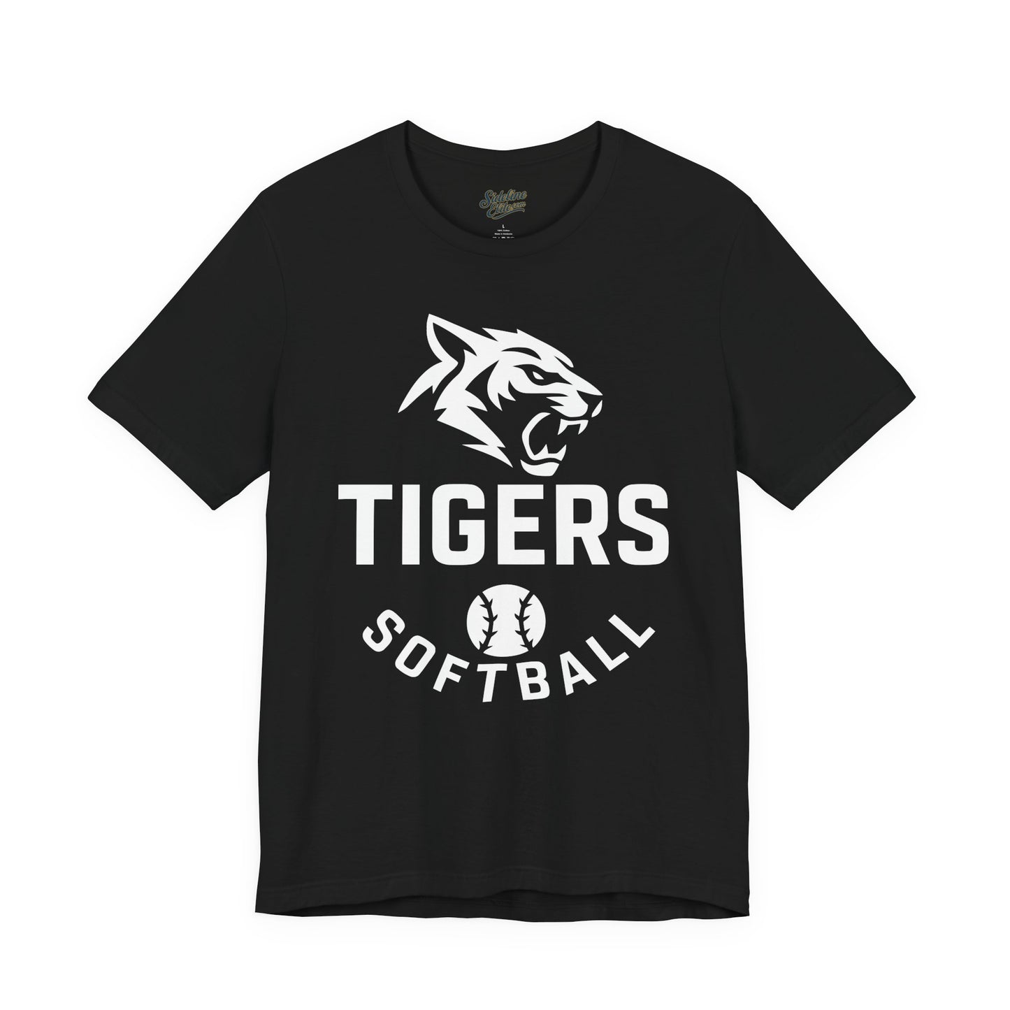 Tigers Softball Fierce Head Tee | Modern Mascot with Arched Text and Softball Icon