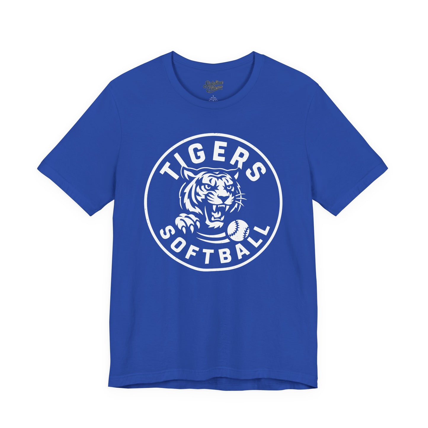Tigers Softball Circle Crest Tee | Fierce Mascot with Framed Softball Emblem