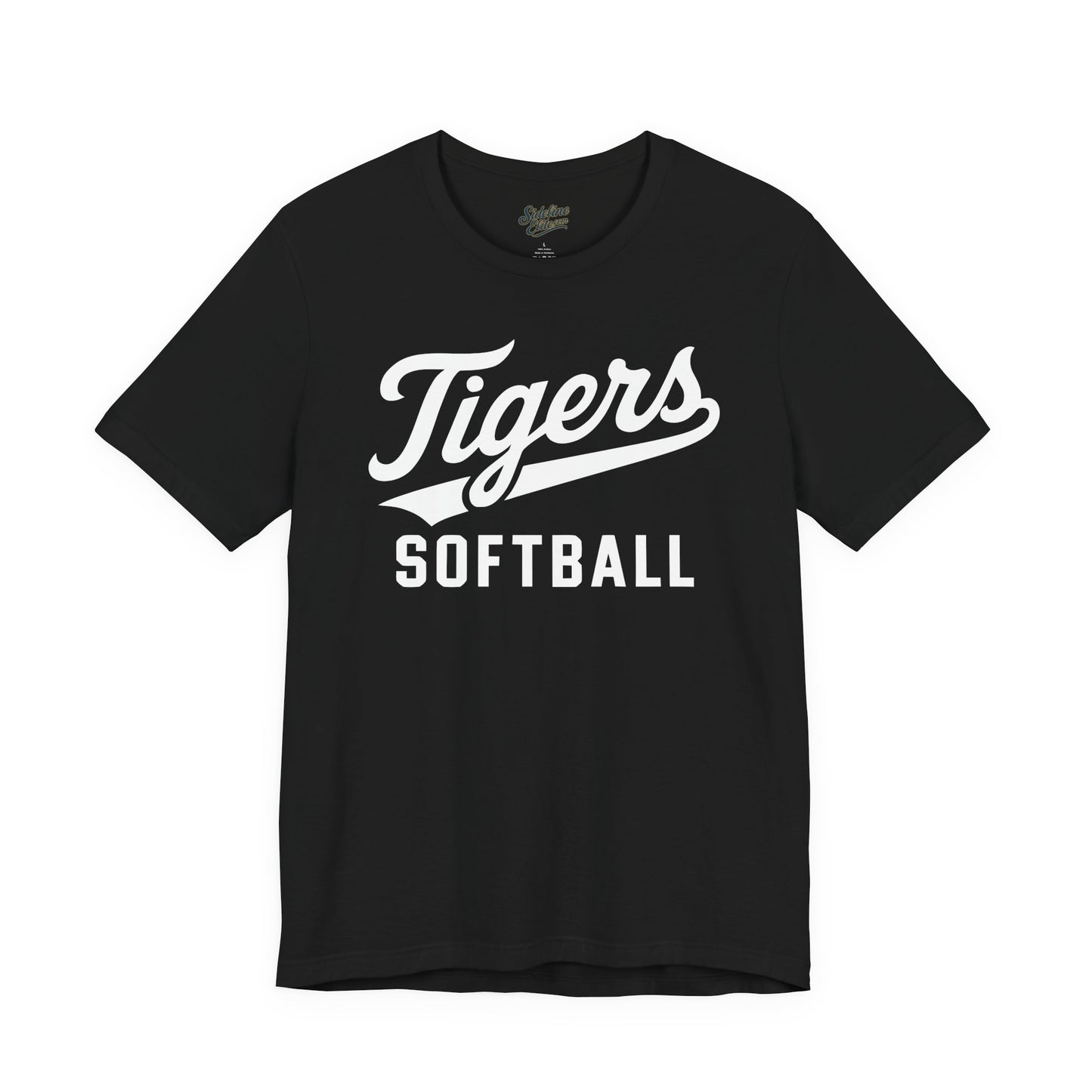 Tigers Softball Script Tee | Retro Tail Lettering on Classic Athletic Shirt