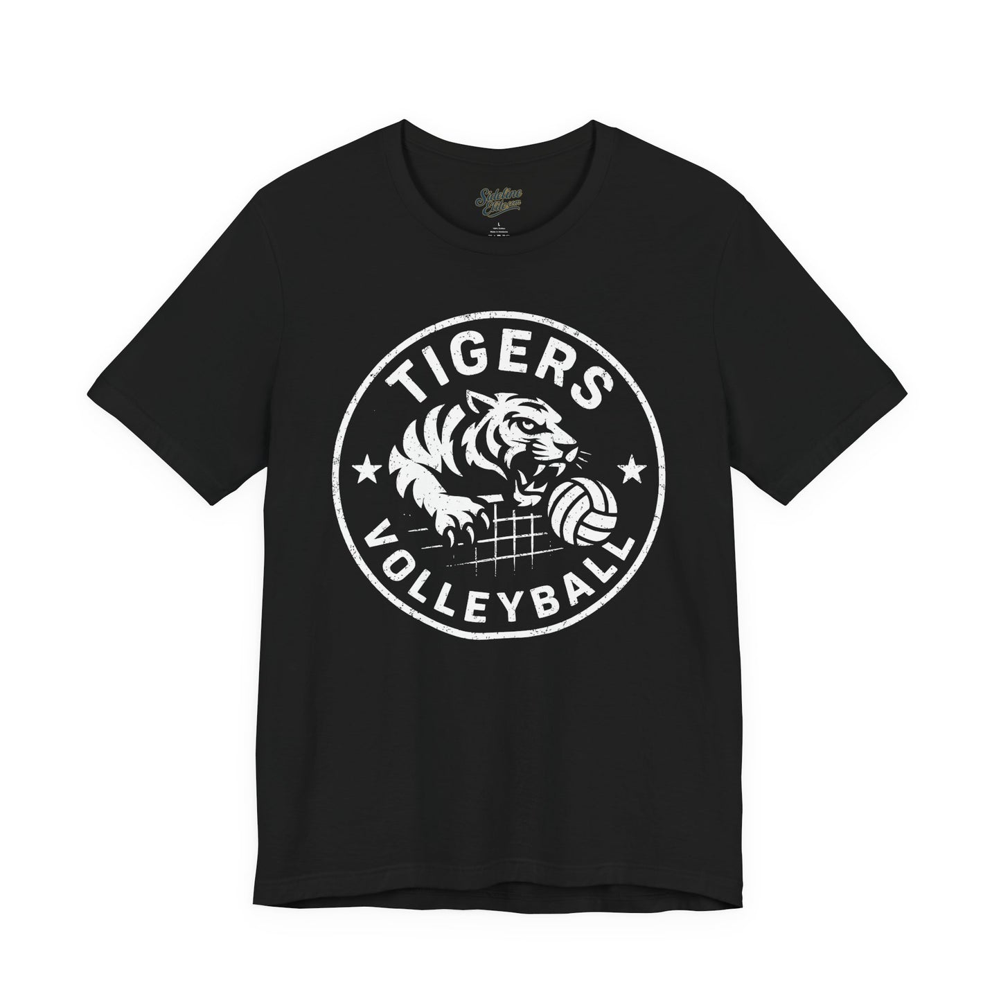Tigers Volleyball Crest Tee | Bold Mascot Emblem with Net and Stars
