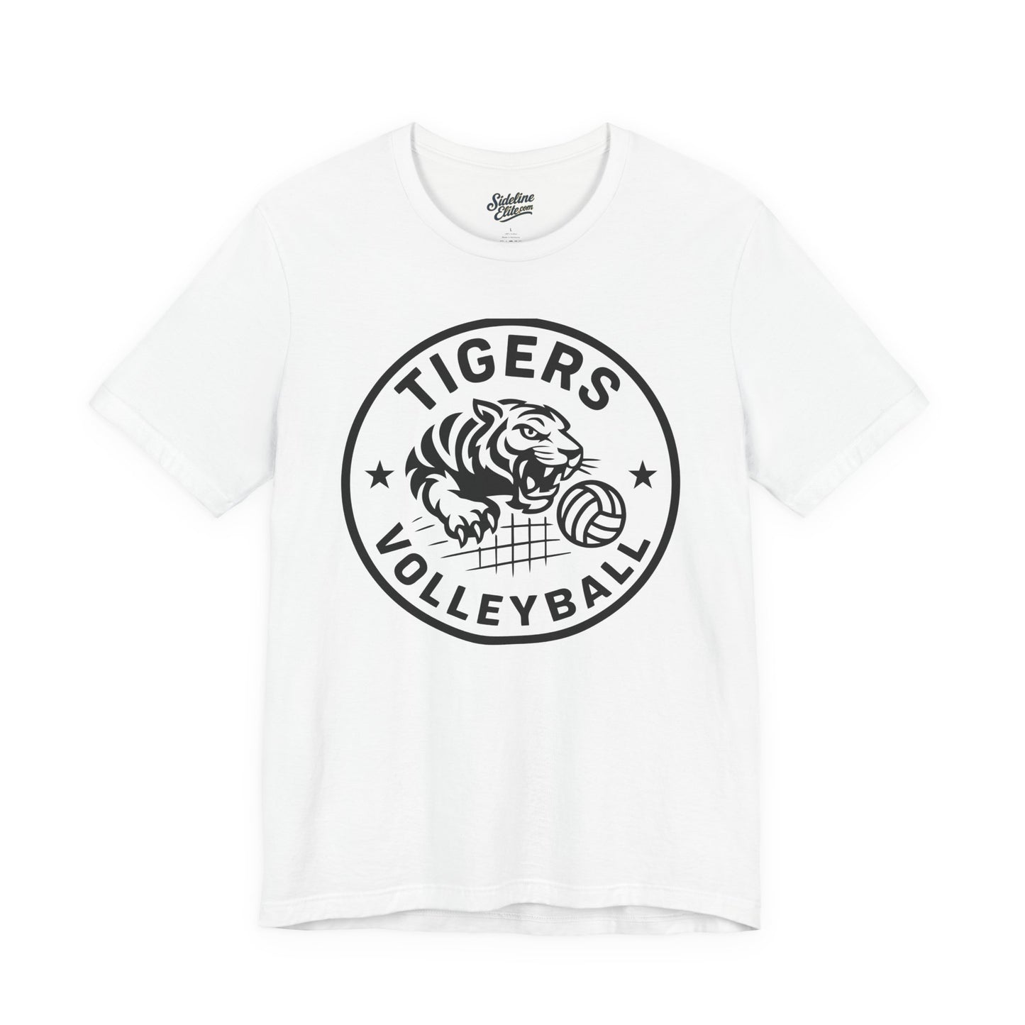 Tigers Volleyball Crest Tee | Bold Mascot Emblem with Net and Stars