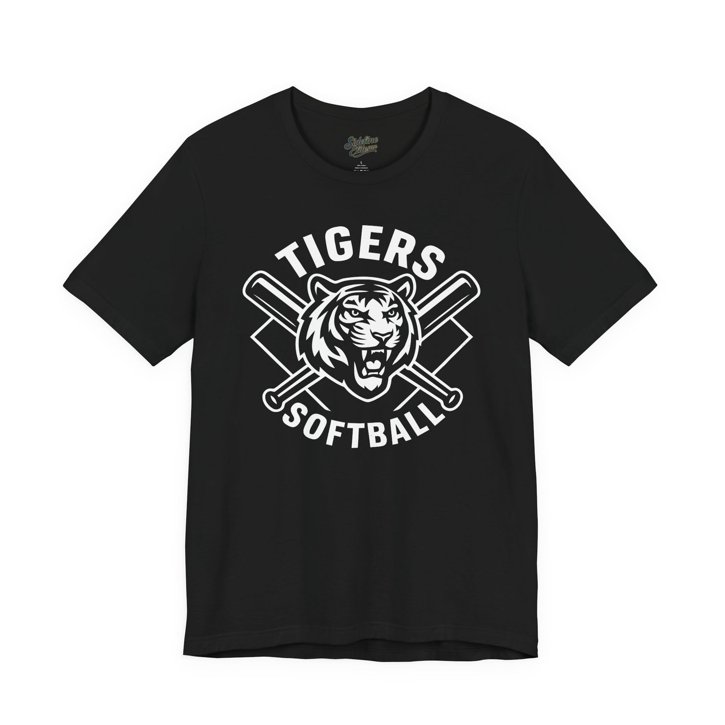 Tigers Softball Power Crest Tee | Intense Mascot with Crossed Bats Emblem